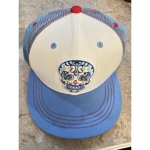 Aksels Sugar Skull Hat Cap Snap Back Blue Mesh Trucker Mens One Size